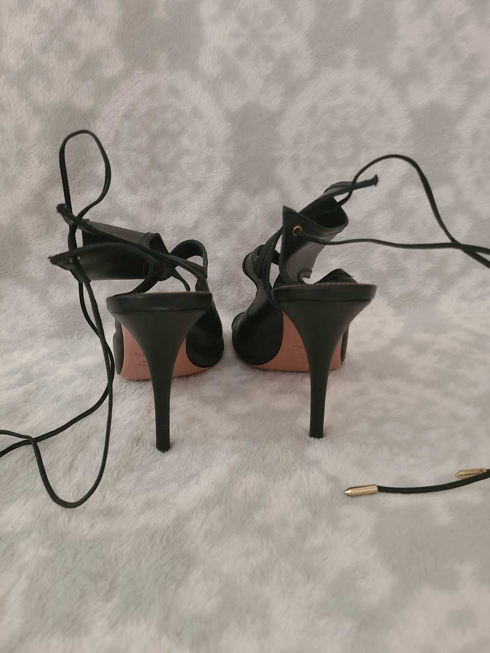 Aquazzura Black Leather Cutout Lace-Up Stiletto Booties Size 8 - Picture 7 of 9
